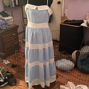 Tiered Midi Dress with Alternating Contrast Stripes